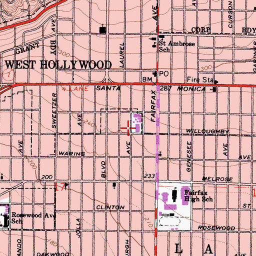 Topographic Map of Laurel Elementary School, CA