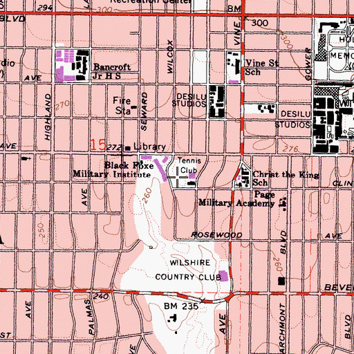 Topographic Map of Los Angeles Tennis Club, CA