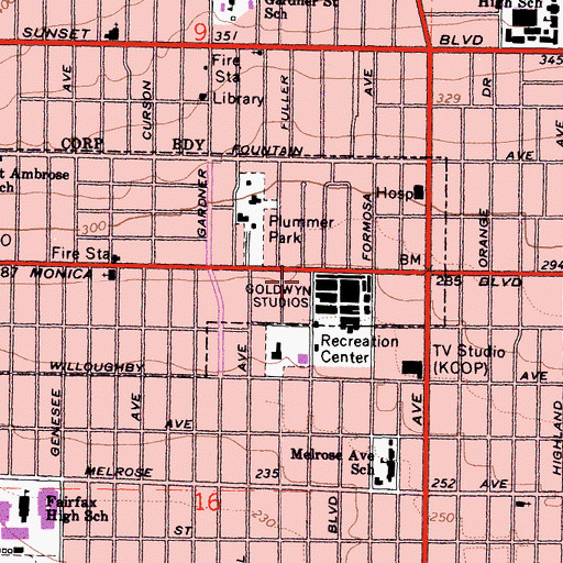 Topographic Map of Movietown Plaza Shopping Center, CA