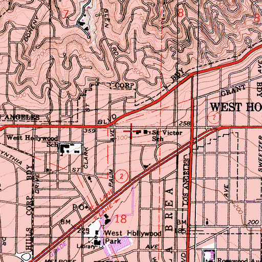 Topographic Map of Saint Victors Roman Catholic Church, CA