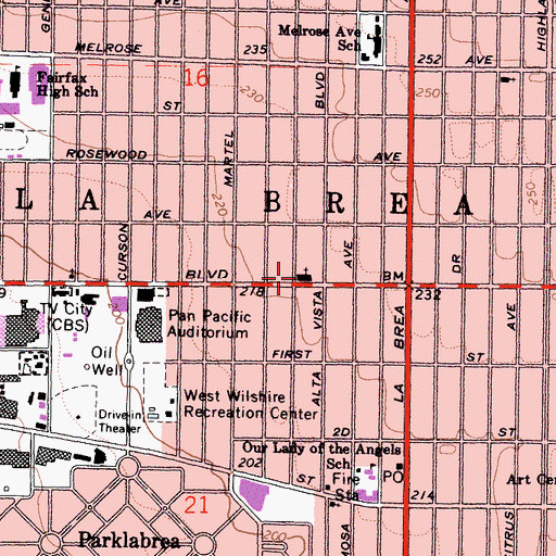Topographic Map of Shaarei Tefila Synagogue, CA