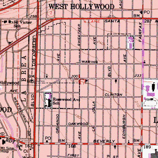 Topographic Map of West Hollywood Baptist Church, CA