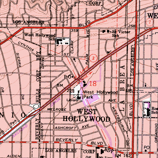 Topographic Map of Los Angeles County Sheriff's Department - West Hollywood, CA