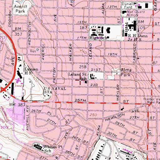Topographic Map of Grand View United Methodist Church, CA