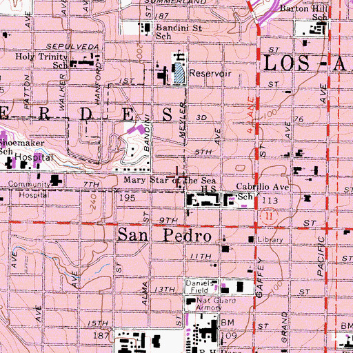 Topographic Map of Mary Star of the Sea Roman Catholic Church, CA