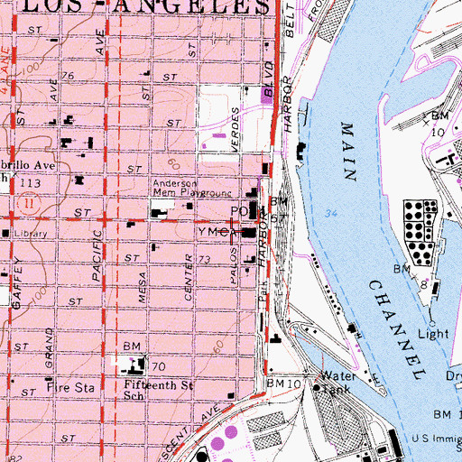 Topographic Map of San Pedro Athletic Club, CA