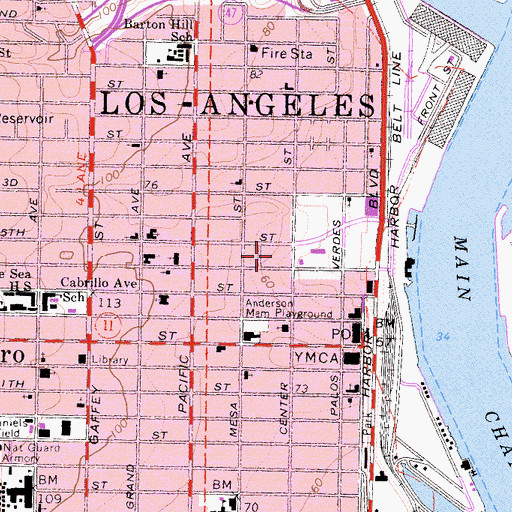 Topographic Map of San Pedro County Courts Building, CA