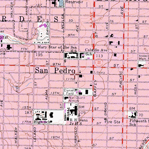 Topographic Map of Seventh Church of Christ Scientist, CA