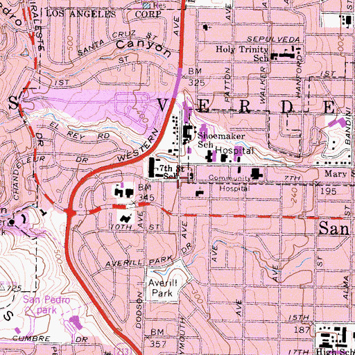 Topographic Map of Trinity Lutheran Church, CA