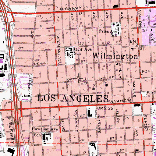 Topographic Map of Wilmington Missionary Baptist Church, CA