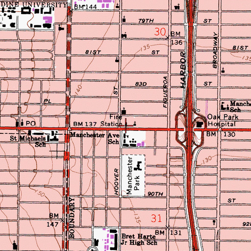 Topographic Map of Saint Rest Baptist Church, CA