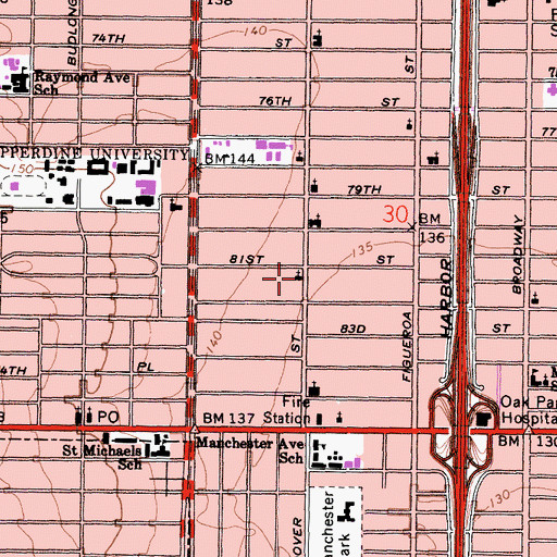 Topographic Map of Three Oaks Baptist Church, CA