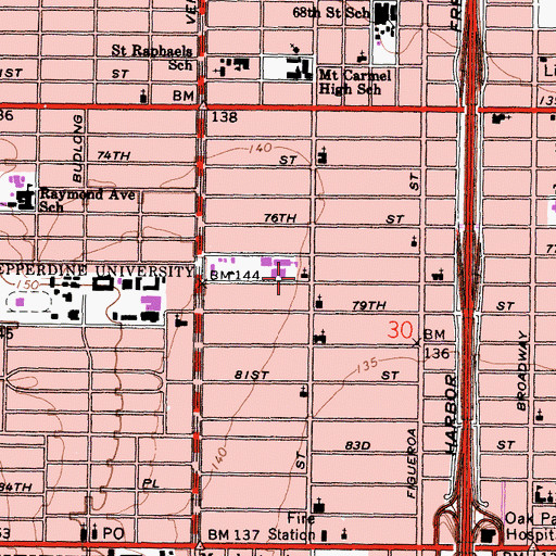 Topographic Map of True Gospel Missionary Baptist Church, CA