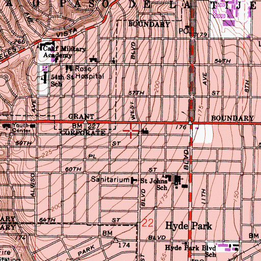 Topographic Map of Ascension Lutheran Church, CA