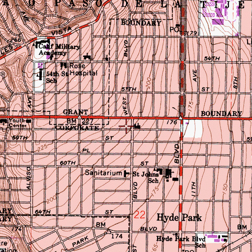 Topographic Map of Ascension Lutheran School, CA