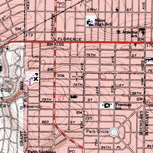 Topographic Map of Fairview Masonic Temple, CA