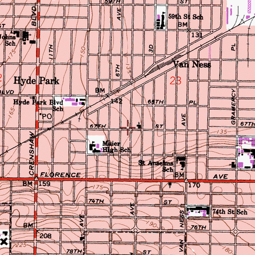 Topographic Map of Florence Heights United Methodist Church, CA