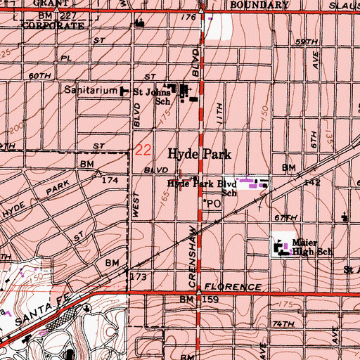 Topographic Map of Hyde Park Congregational Church, CA