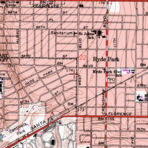 Topographic Map of Hyde Park Convalescent Hospital, CA