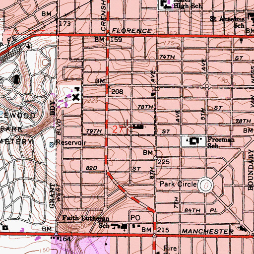 Topographic Map of Tenth Avenue Baptist Church, CA