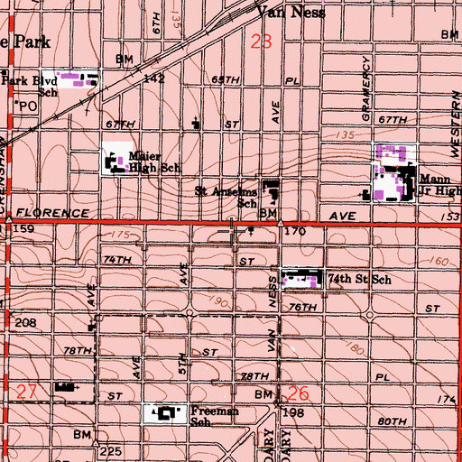 Topographic Map of Thirtyninth Church of Christ Scientist, CA