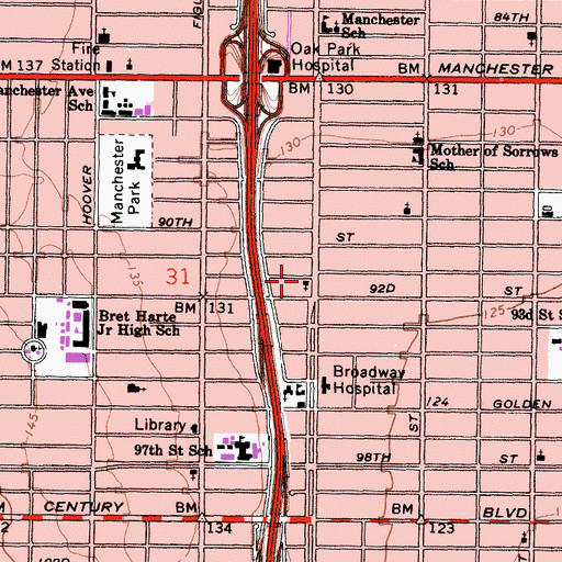 Topographic Map of Bright Star Baptist Church, CA