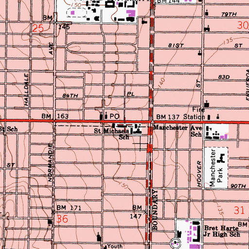 Topographic Map of Saint Michaels Roman Catholic Church, CA