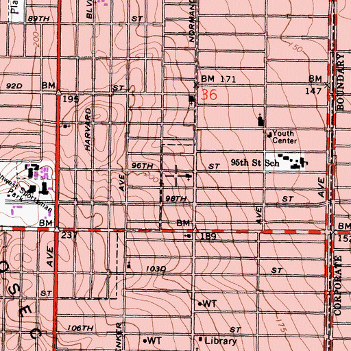 Topographic Map of South Normandie Gospel Hall, CA