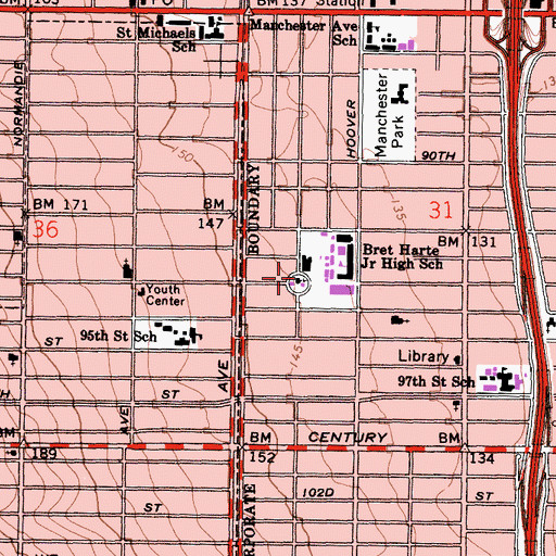 Topographic Map of Sunnyside United Methodist Church, CA