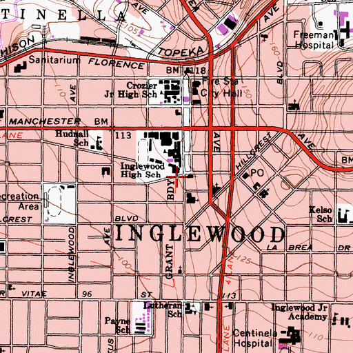 Topographic Map of First Church of Christ Scientist, CA