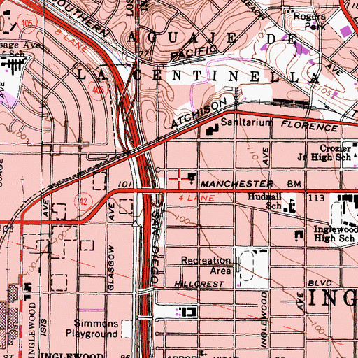 Topographic Map of First Evangelical Lutheran Church, CA