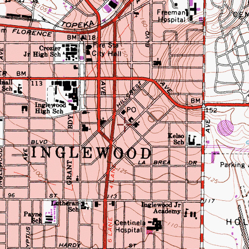 Topographic Map of First United Methodist Church of Inglewood, CA