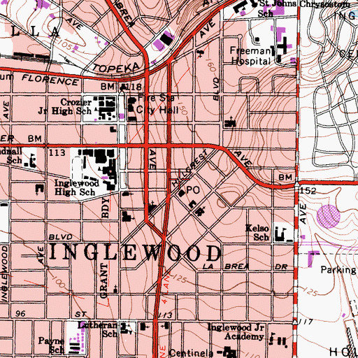Topographic Map of Hillcrest Medical Center, CA