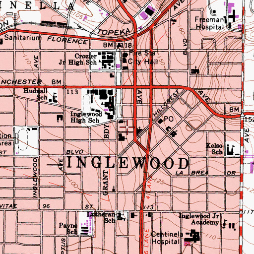 Topographic Map of Inglewood Christian School, CA