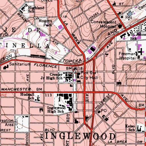 Topographic Map of Inglewood County Building, CA