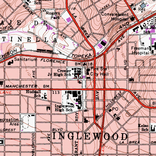 Topographic Map of Inglewood Police Department, CA