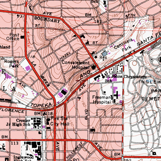 Topographic Map of Inglewood Womans Club, CA