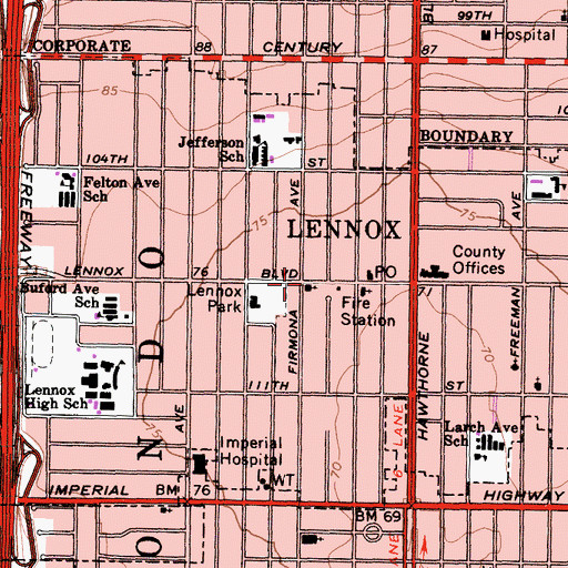 Topographic Map of Lennox United Methodist Church, CA