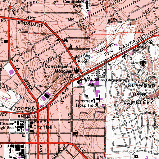 Topographic Map of Saint John Chrysostom Roman Catholic Church, CA