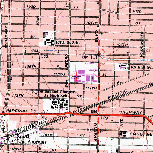 Topographic Map of Alain Leroy Locke High School, CA