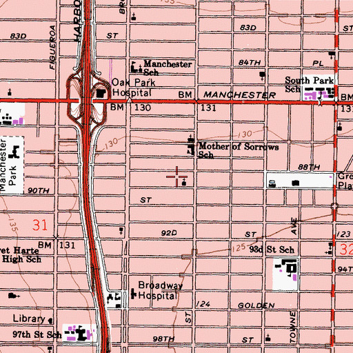 Topographic Map of Doctors Convalescent Hospital of Los Angeles, CA