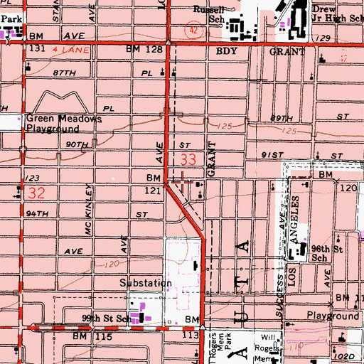 Topographic Map of Greater New Light Baptist Church, CA