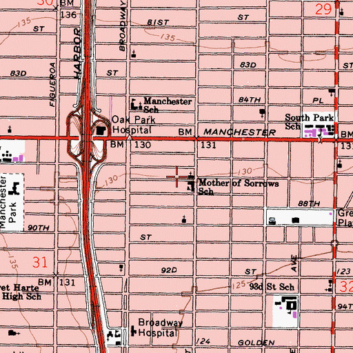Topographic Map of Mother of Sorrows Roman Catholic Church, CA