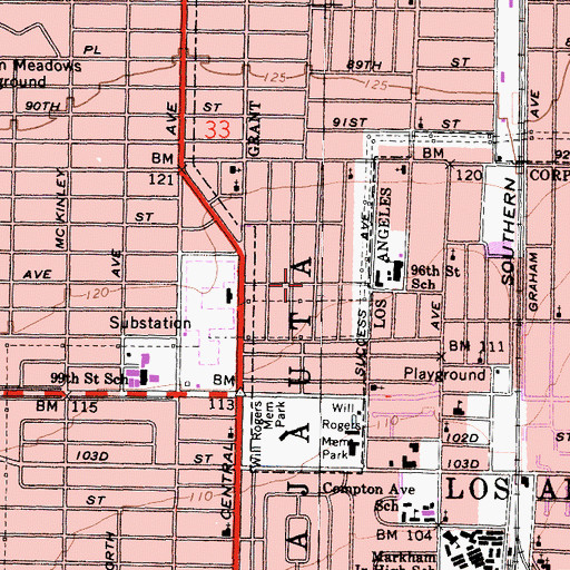 Topographic Map of Mount Olive Second Baptist Church, CA