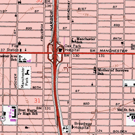 Topographic Map of New Temple Missionary Baptist Church, CA