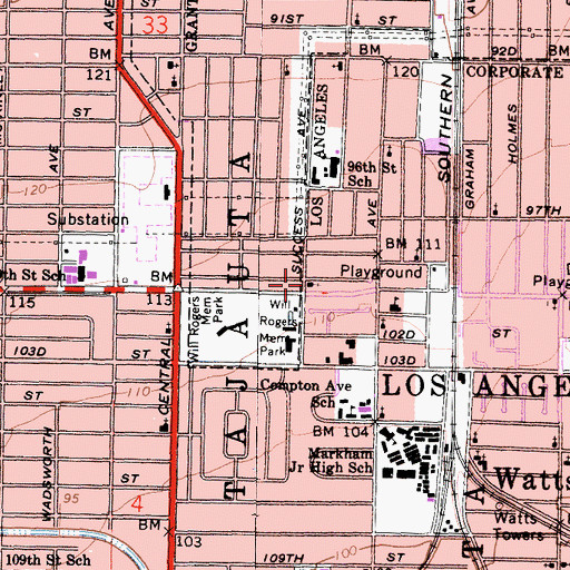 Topographic Map of Beulah Baptist Church, CA