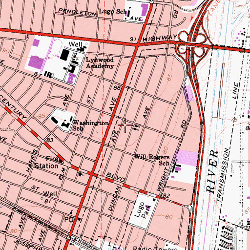 Topographic Map of First Baptist Church of Lynwood, CA