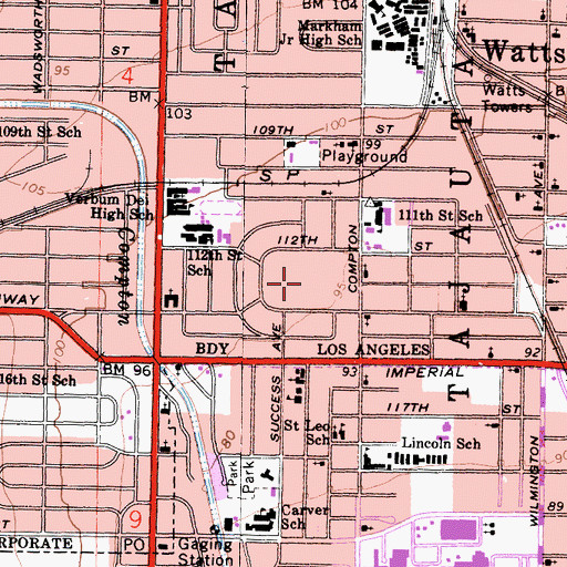 Topographic Map of Nickerson Gardens, CA