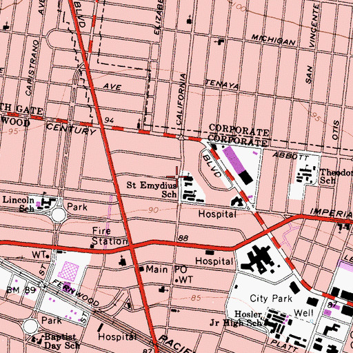 Topographic Map of Saint Emydius Catholic Church, CA