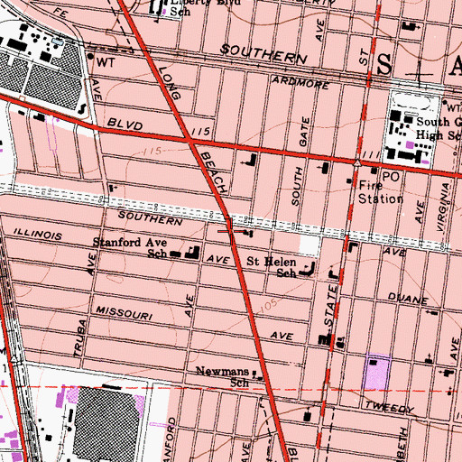 Topographic Map of First Foursquare Youth Center, CA